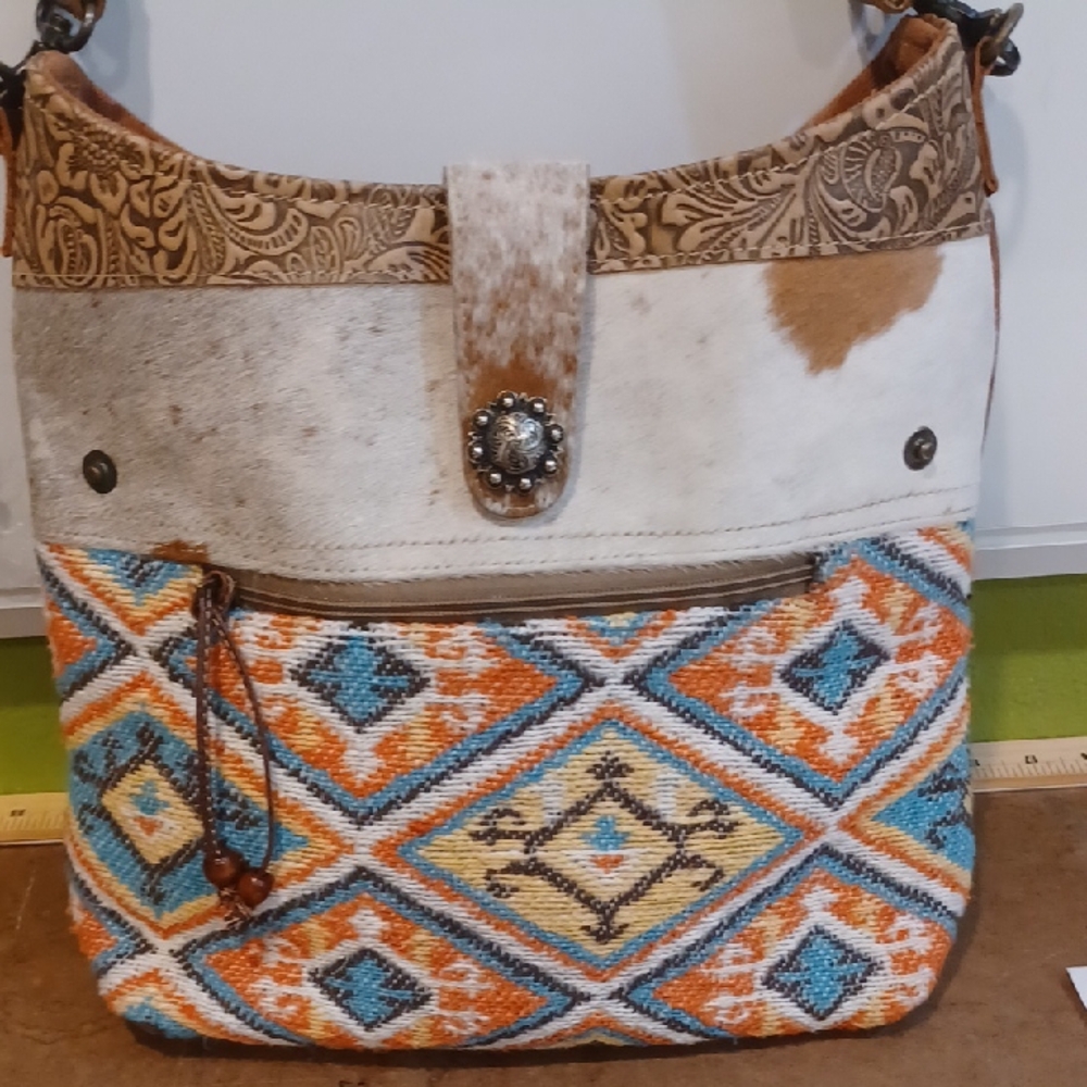 NNT Myra Bag. Cowhide Tapestry Cross Body Purse.